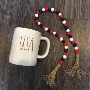 Farmhouse painted wood bead garland USA